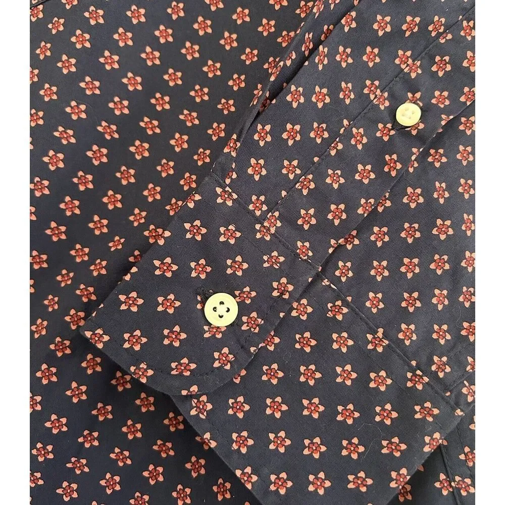 J. Crew Stretch Secret Wash Floral Slim Long Sleeve Button Down Shirt Navy‎ L